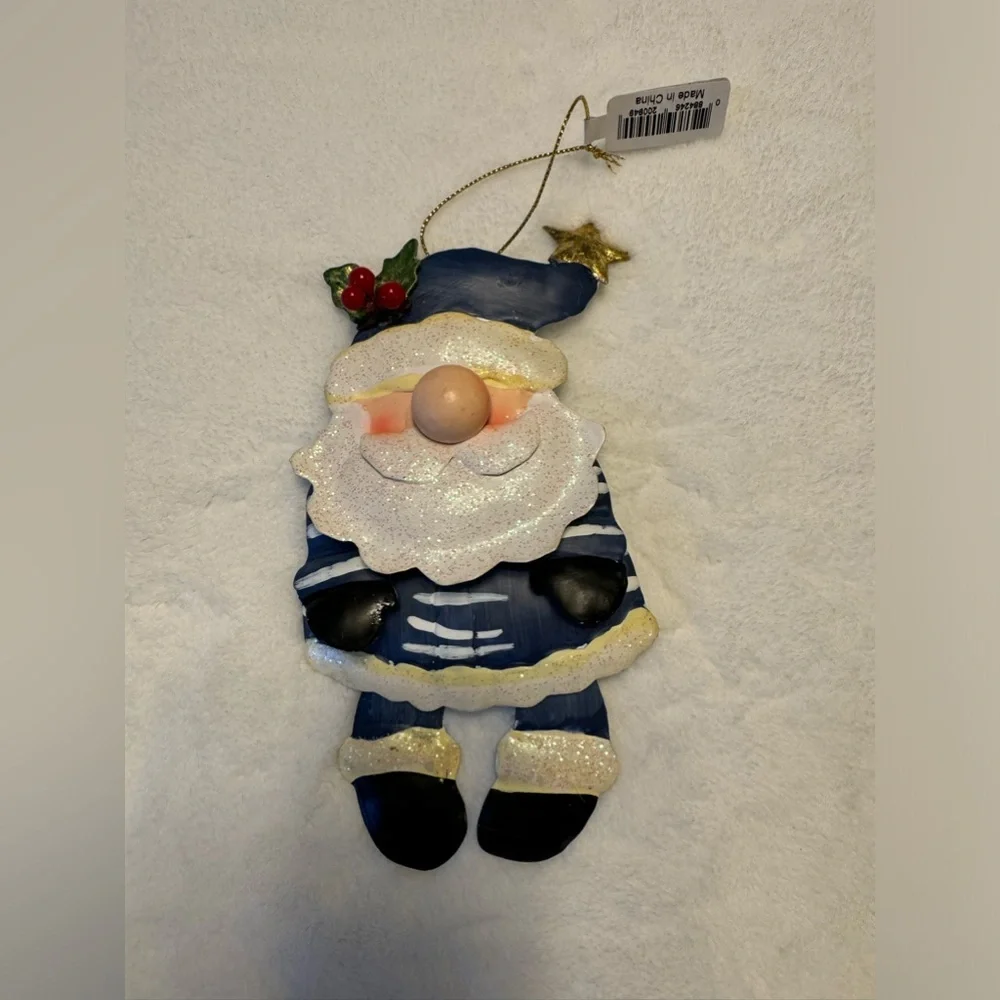 NWT Vintage Handmade Santa Christmas Ornament Metal